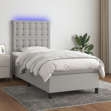világosszürke szövet rugós és LED-es ágy matraccal 100x200 cm ágy és ágykellék
