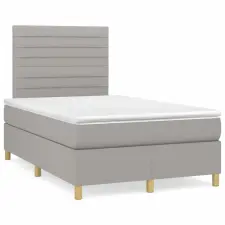  világosszürke szövet rugós és LED-es ágy matraccal 120x190 cm ágy és ágykellék