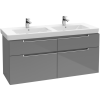 Villeroy &amp; Boch Subway 2.0 Fürdőszoba bútor kétmedencés mosdókagylóhoz 1300 mm Glossy Grey (mosdókagyló nélkül)