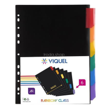 VIQUEL Regiszter, műanyag, A4 Maxi, 6 részes, VIQUEL &quot;Rainbow Class&quot;, fekete regiszter és tartozékai