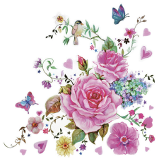 Virág Drawn Roses with Butterflies szalvéta 20 db-os 33x33 cm party kellék