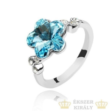  Virág formájú gyűrű, Aquamarine, Swarovski köves, 5,5 gyűrű