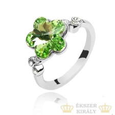  Virág formájú gyűrű, Peridot zöld, Swarovski köves, 7,25 gyűrű