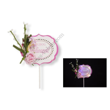  Virágos Boldog szülinapot feliratos beszúró tortadísz LED világítással sütés és főzés