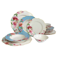  Virágos Porcelán Étkészlet - 16 db - 4 személyes tányér és evőeszköz