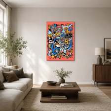  Vissza a suliba szörnykollázs korall háttéren doodle art vászonkép dekoráció