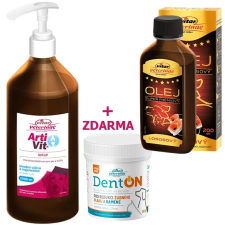 Vitar Veterinae Artivit sirup 1000 ml + DentON 100 g + lososový olej 200 ml vitamin, táplálékkiegészítő kutyáknak