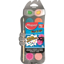 Vízfesték, 12 szín, 30 mm átm/szín + ajándék ecset, MAPED ecset, festék