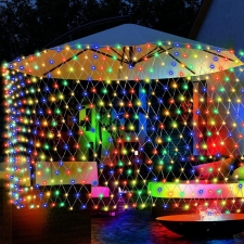VOLTRONIC® Napelemes fényfüggöny 300x200 cm színes LED kültéri hálós világítás vízálló karácsonyi dekoráció 8 üzemmódú napelemes világítás karácsonyfa izzósor