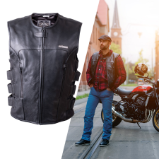 W-Tec Bőr motoros mellény W-TEC Trabacho fekete XL motocross mez