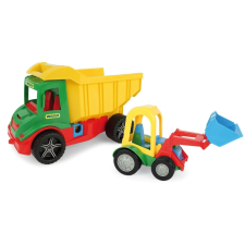 Wader Multi Truck dömper 38 cm, homlokrakodóval autópálya és játékautó