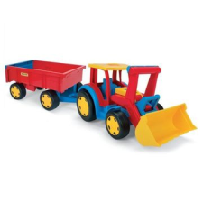 Wader : óriás traktor utánfutóval és homlokrakodóval, 55+55 cm - extra teherbíró autópálya és játékautó