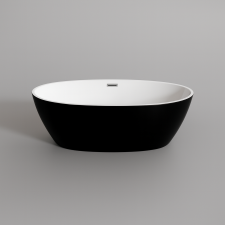 Water Fun OVAL szabadon álló fürdőkád, fekete-fehér, 155x80x58 cm kád, zuhanykabin