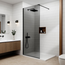 Water Fun Walk-in Black zuhanyfal, füstüveggel 110, 200cm, 8mm, NANO kád, zuhanykabin