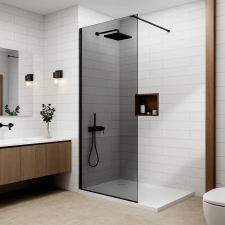 Water Fun Walk-in || Black zuhanyfal, füstüveggel 90, 200cm, 8mm, NANO fürdőkellék