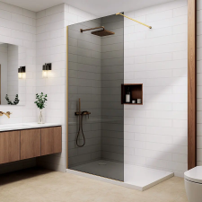 Water Fun Walk-in || Gold zuhanyfal, füstüveggel 90, 200cm, 8mm, NANO kád, zuhanykabin