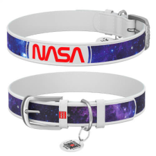 WAU DOG WAUDOG collar NASA21 - bőr nyakörv (QR kódos, NASA21 dizájn, fehér) kutyák részére (30-39cm/20mm) M nyakörv, póráz, hám kutyáknak