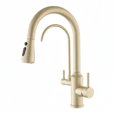 Welland Riva 3 utas / vízszűrős mosogató csaptelep - kihúzható zuhanyfej (matt arany) csaptelep