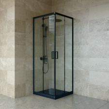 Welland SQ-7070 zuhanykabin elhúzható ajtóval - 70 x 70 cm - fekete profil kád, zuhanykabin