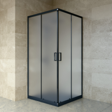 Welland SQ-9090 zuhanykabin elhúzható ajtóval - 90 x 90 cm - fekete profil / tejüveg kád, zuhanykabin