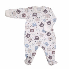 Wikids Hosszú ujjú cipzáros pamut rugi - Fehér/Kék/Barna Maci Fejes 68 rugdalózó