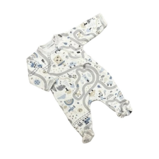 Wikids Hosszú ujjú cipzáros pamut rugi - Fehér/Kék/Szürke Tesz-Vesz - 44 rugdalózó