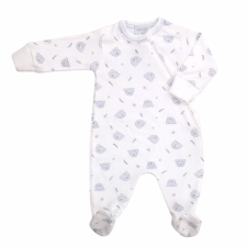 Wikids Hosszú ujjú cipzáros pamut rugi - Fehér/Sötétkék Maci fejes 62 rugdalózó