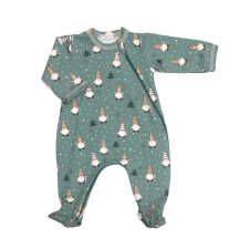 Wikids Hosszú ujjú cipzáros pamut rugi - Karácsonyi Manó - Zöld - 50 rugdalózó