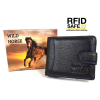 Wild Horse nyomott logós, fekete, kék tűzéses, kis patentos nyelves pénztárca 181-8 kék varrott