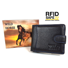 Wild Horse nyomott logós, fekete, kék tűzéses, kis patentos nyelves pénztárca 181-8 kék varrott pénztárca