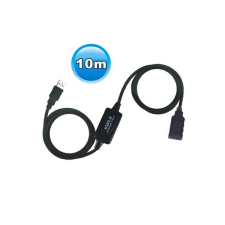WIRETEK USB A M/F 2.0 aktív hosszabbító kábel 10 m (fekete) kábel és adapter