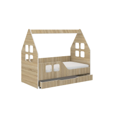 Wooden Toys Hangulatos HÁZIKÓ gyerekágy SONOMA 140x70cm matraccal és ágyneműtartóval - balos ágy és ágykellék
