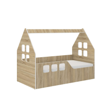 Wooden Toys Hangulatos HÁZIKÓ gyerekágy SONOMA 160x80cm - ajándék matraccal - balos gyermekágy
