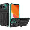 Wooze Apple iPhone 12 Pro, Műanyag hátlap védőtok szilikon belső, közepesen ütésálló, kitámasztóval, kártyatartóval, Wooze Transformer, fekete/zöld