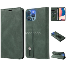 Wooze OnePlus 9R, Oldalra nyíló tok, stand, kártyatartóval, kézpánttal, Wooze Business Plus, sötétzöld tok és táska