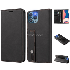 Wooze Oppo A17, Oldalra nyíló tok, stand, kártyatartóval, kézpánttal, Wooze Business Plus, fekete tok és táska