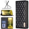 Wooze Samsung Galaxy A03s SM-A037F, Oldalra nyíló tok, stand, kártyatartóval, 3D rombusz minta, Wooze Pillow, fekete