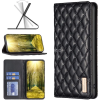 Wooze Samsung Galaxy A73 5G SM-A736B, Oldalra nyíló tok, stand, kártyatartóval, 3D rombusz minta, Wooze Pillow, fekete