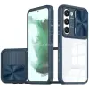 Wooze Samsung Galaxy S24 Ultra SM-S928, Műanyag hátlap + szilikon keret, átlátszó akril hátlap, kamera védelem, Wooze Trendy, sötétkék