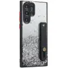 Wooze Xiaomi Redmi 9A / 9AT / 9i, Szilikon tok, közepesen ütésálló, kézpánttal, színátmenetes, csillogó minta, Wooze Strap Star, mintás/fekete