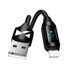 Wozinsky USB-A kábel - Lightning Wozinsky WUALC1 LED kijelző 2.4A 1m - Fekete kábel és adapter