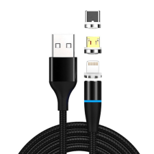 WPOWER 15W 3 az 1-ben mágneses USB kábel 2.0m, fekete kábel és adapter