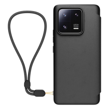 Xiaomi 13 Pro bőr hatású oldalra nyíló gyári tok karpánttal, fekete tok és táska