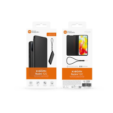 Xiaomi Redmi 12C bőr hatású oldalra nyíló gyári tok karpánttal, fekete tok és táska