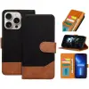  Xiaomi Redmi 14C / Poco C75, Oldalra nyíló tok, stand, kártyatartóval, farmer minta, Jeans Book, fek