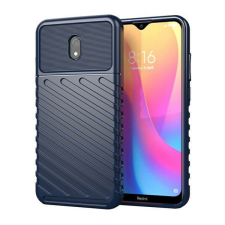  Xiaomi Redmi 8A, Szilikon tok, közepesen ütésálló, domború csíkos minta, sötétkék tok és táska