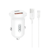 XO CC69 autós töltő USB+Type-C aljzat (30W, PD gyorstöltő + Type-C kábel) FEHÉR