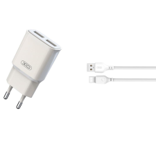 XO L92С 2 x USB-A Hálózati töltő + USB-C kábel (1m) - Fehér (XOL92CWH) mobiltelefon kellék