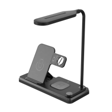 xPRO 4in1 QI töltőállomás LED asztali lámpával 15W fekete (127072) mobiltelefon kellék