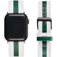 Xprotector Apple Watch 4-6, SE, SE (2022) (38 / 40 mm) / Watch 7-9 (41 mm), bőr pótszíj, állítható, zöld csíkkal, Xprotector, fehér okosóra kellék